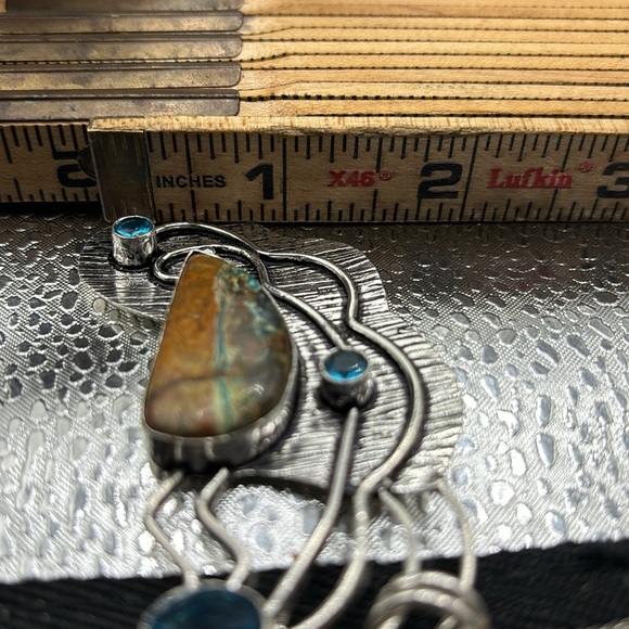 Exciting large Azurite and blue topaz pendant Sterling silver chain - Picture 8 of 9